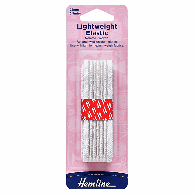 H634 Lightweight Non-Roll Elastic: 1m x 22mm: White 